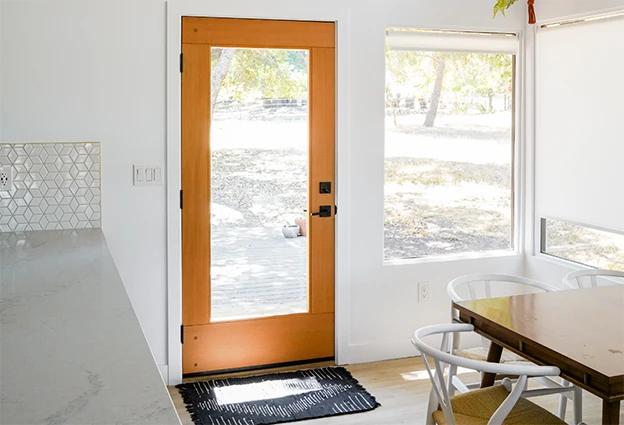 Cottage style door in kitchen with douglas fir wood