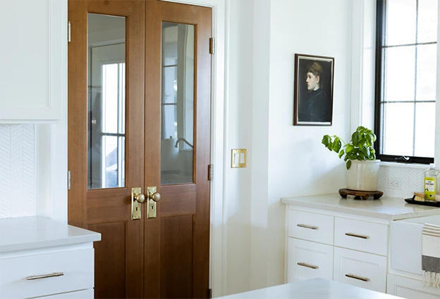 Douglas Fir double door installed in kitchen