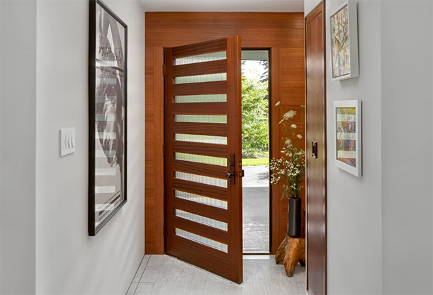 Mahogany door on modern exterior with UltraBlock technology