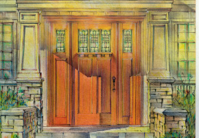 Valencia™ II - 36843 door, 6174 sidelights with 9541 
dentil shelf shown in Douglas Fir