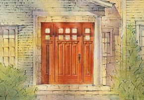 7860 door, 7260 sidelights with 9541 and 
9510 dentil shelves shown in Douglas Fir