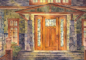 Four Square&trade; - 6961 door with Angled Mutt, 6176 sidelights with 9541 dentil shelf