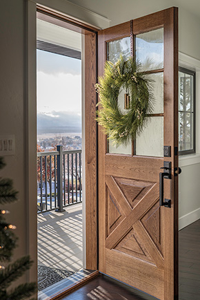 37635 shown in Hickory with Seedy Baroque glass