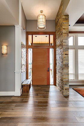 Entryway with fir and sapele mahogany front door