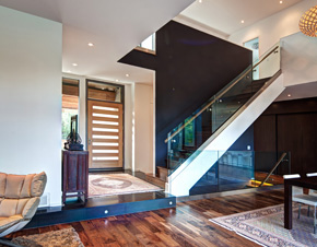 entryway with fir contemporary front door