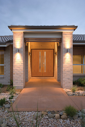 Entryway with fir contemporary double doors