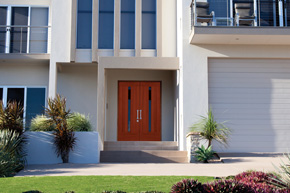 Entryway with fir contemporary double doors