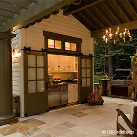 Patio Kitchenette with exterior barn doors