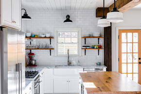 Kitchen with exterior french door