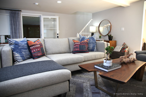 Living room with exterior french door