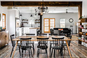Kitchen with exterior french doors