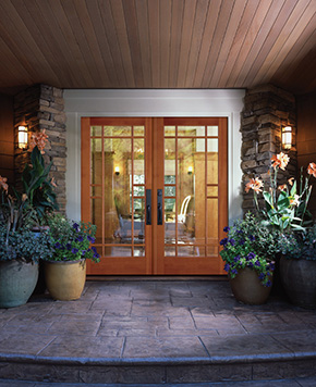 Front porch with fir exterior doors