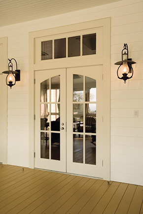 Porch with exterior french doors and transom