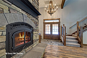 Room with knotty alder exterior french doors