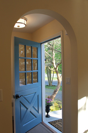 Entryway with wood dutch door