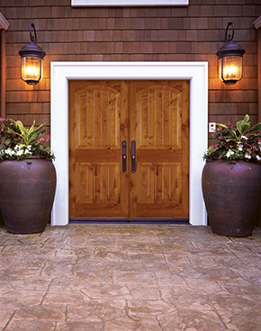 entryway with knotty alder exterior door