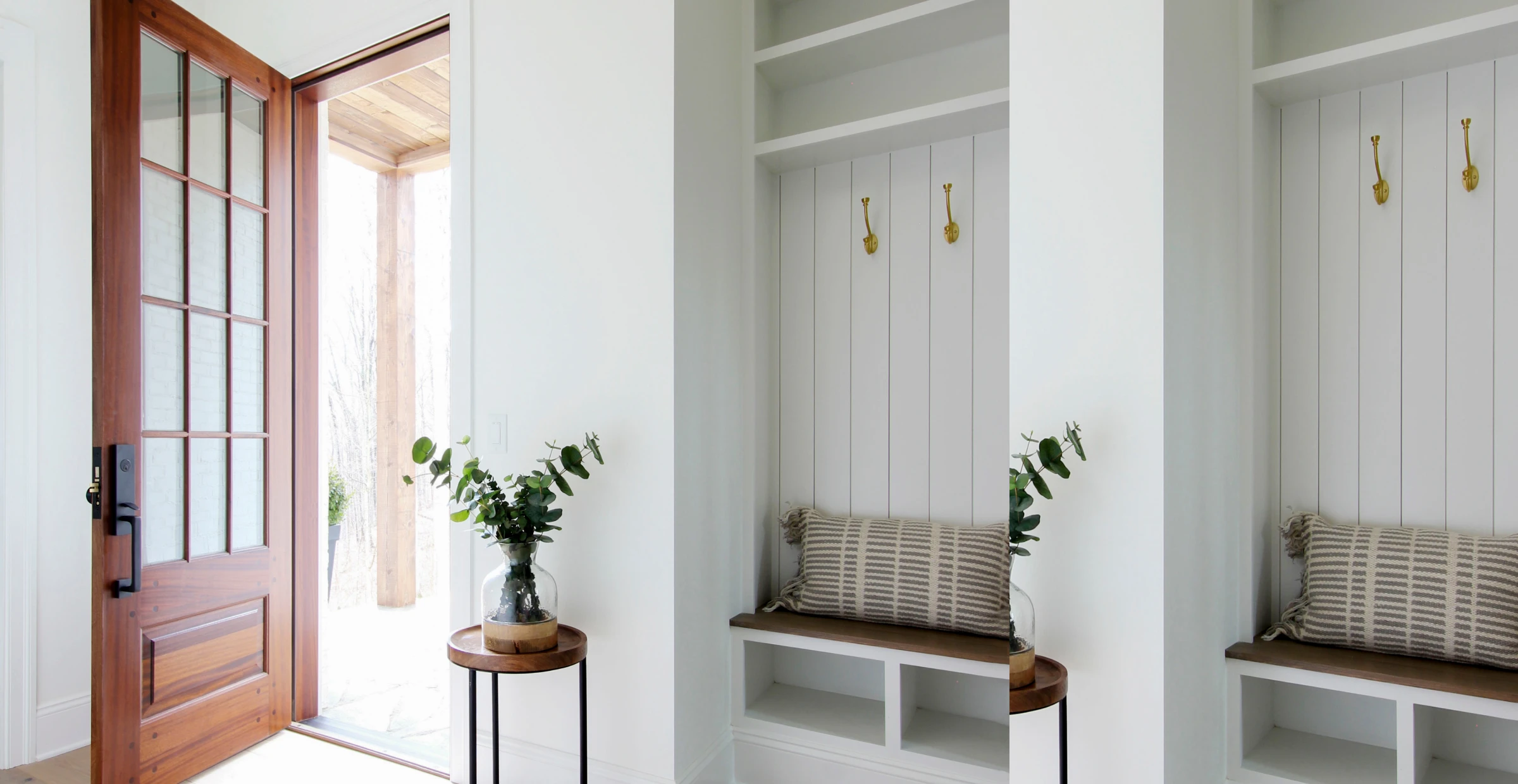 Bright entryway with wood and glass front door